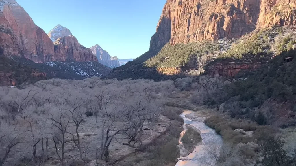mountain and river in zion national park