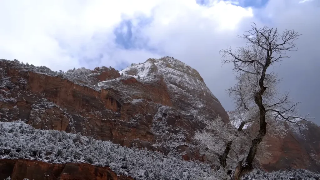 snow mountains in zion national park
